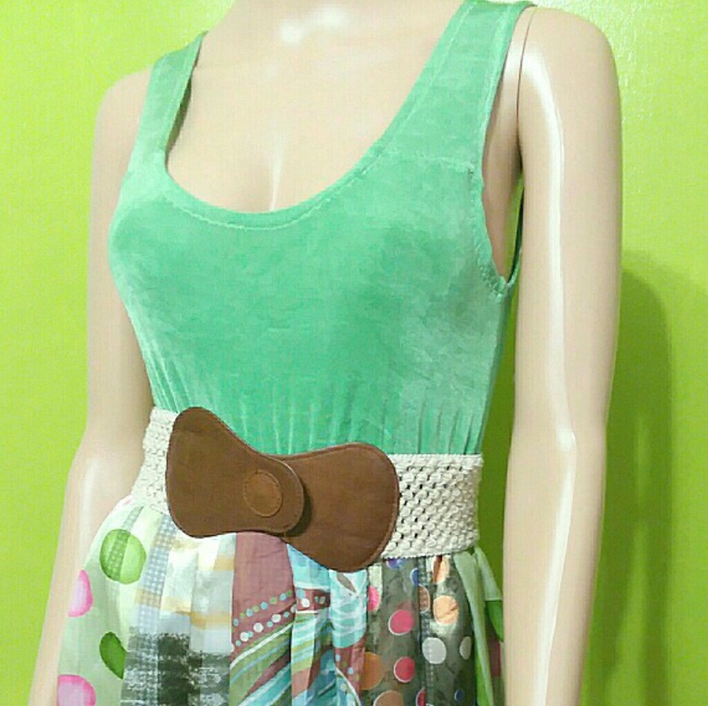 Green Sleeveless Velvet Bodice Sundress with Patterned Skirt